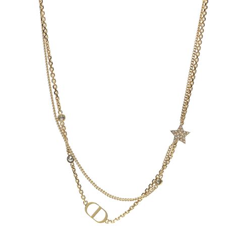 CHRISTIAN DIOR Metal Crystal Petit CD Double Necklace.